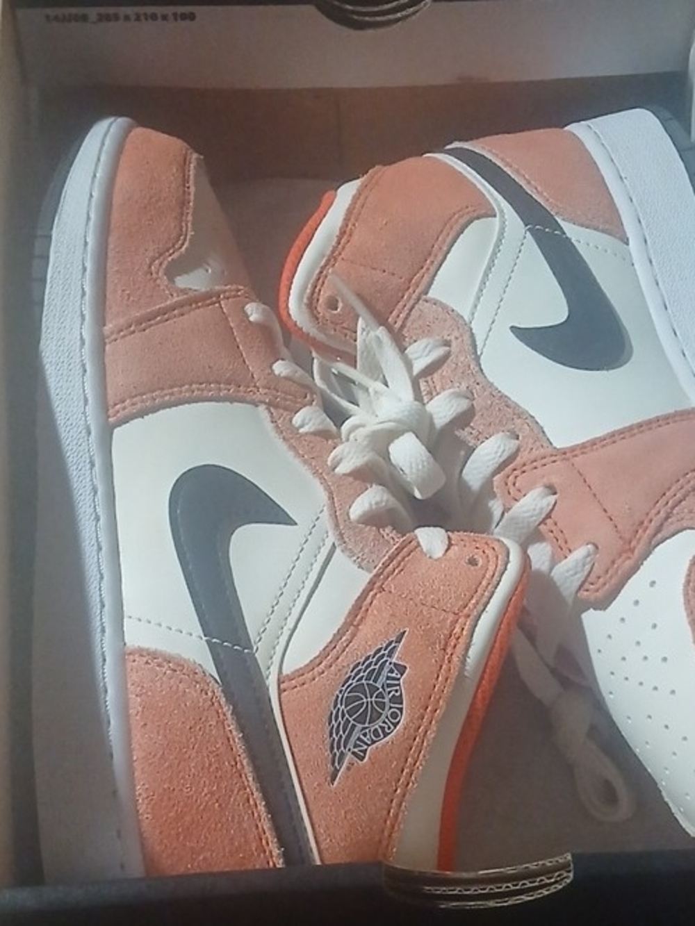 Air JORDAN 1 MID GS Orange and White High-Top Sneakers with Black Swoosh